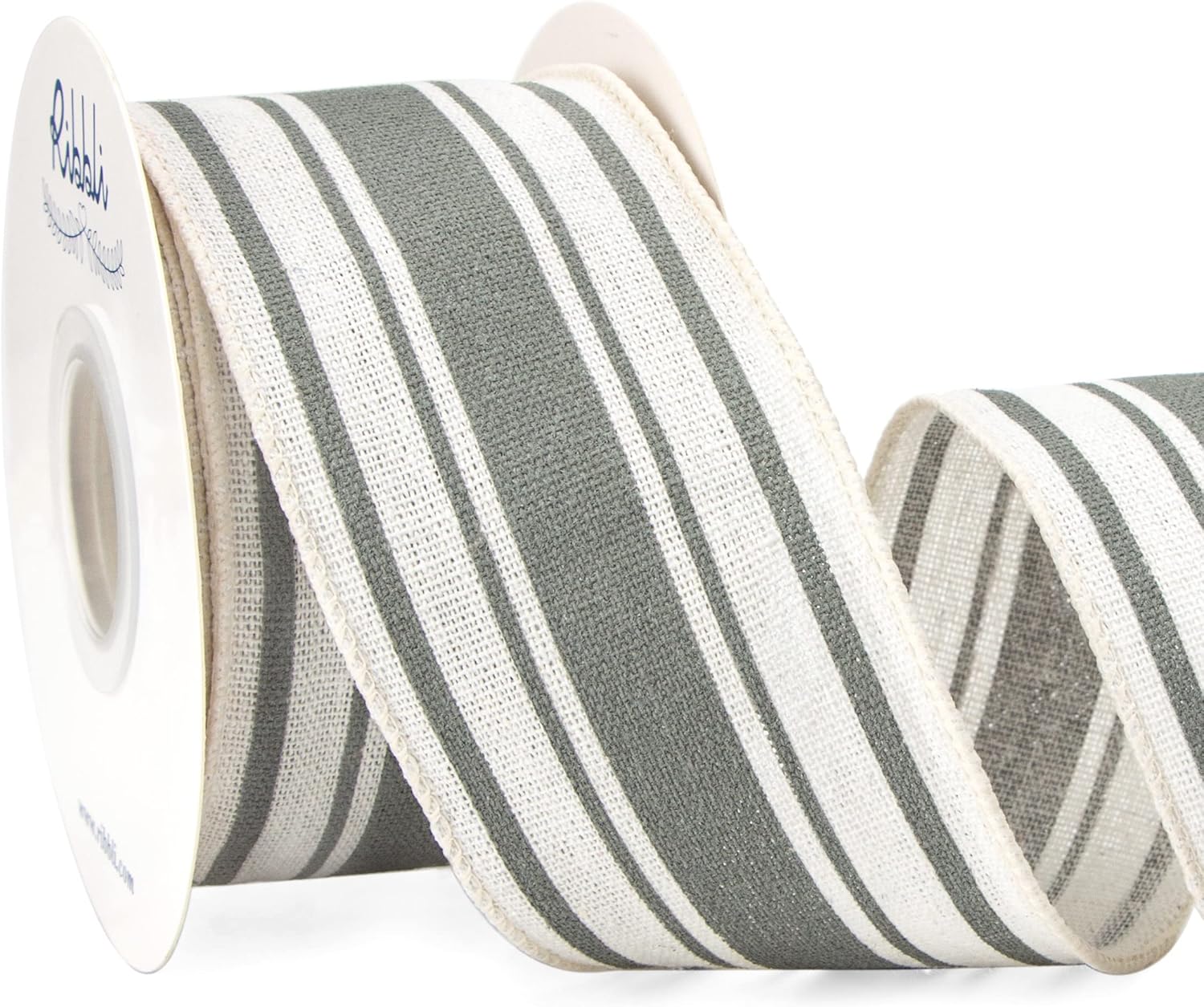 Bows & Ribbons - Ribbli Farmhouse Wired Ribbon,Grey Stripe Ribbon 2-1/2 Inch x Continuous 10 Yard, Stripe Cotton Burlap for Big Bow,Wreath-(Grey/Ivory)