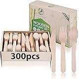 Disposable Wooden Cutlery Set 300 Piece Total – Eco Friendly, Biodegradable, Compostable Cutlery – 120 Wooden Forks, 90 Woode