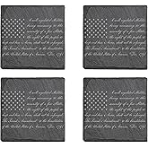 Rogue River Tactical 2nd Amendment Second American Flag USA Patriotic United States Flag Military Veteran Slate Coaster Set with Stand Rock Stone Coaster