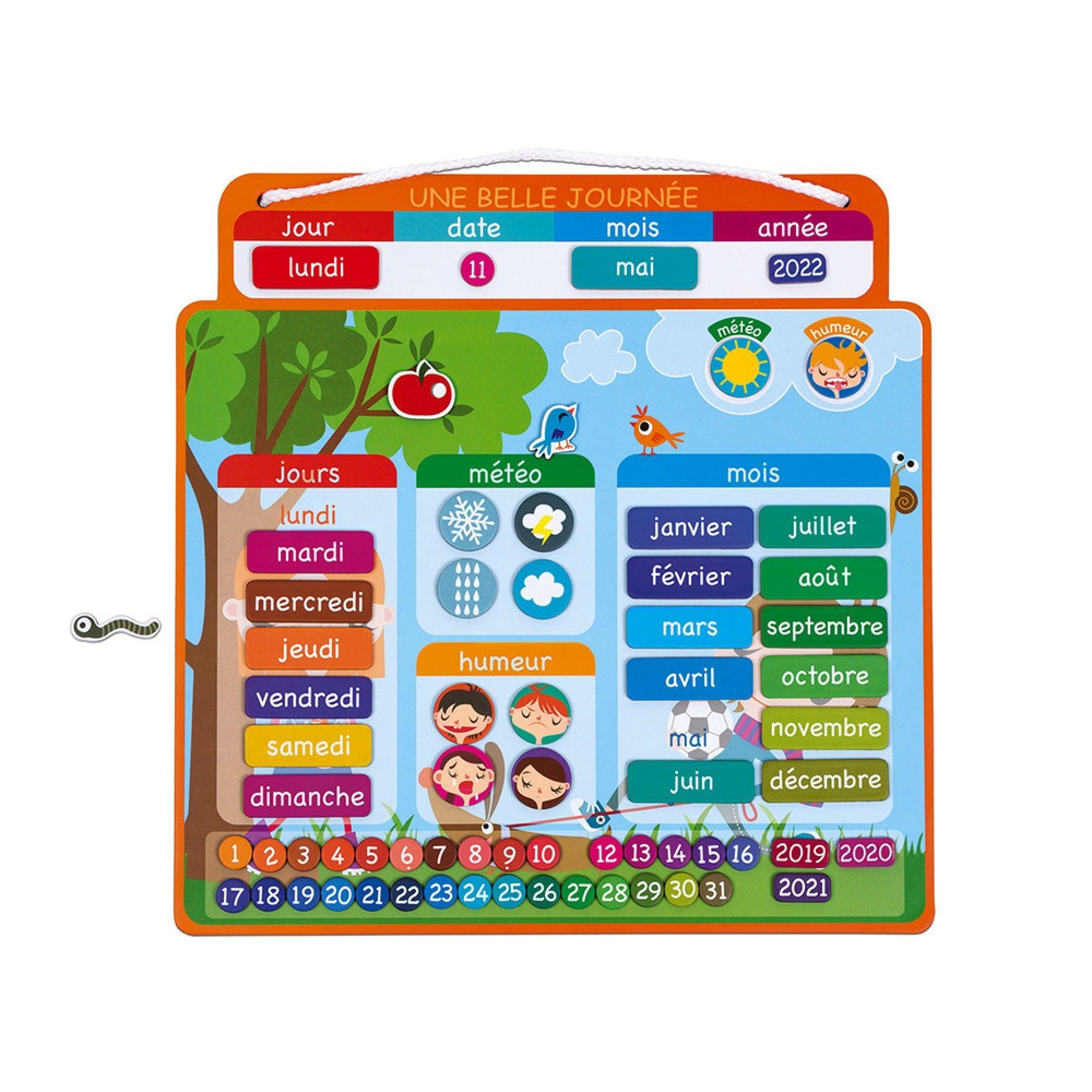 Janod - Magnetic Calendar, A Beautiful Day - Educational Children's Calendar - 67 Magnets - Better Understanding the Notion of Time and Gaining Autonomy - From 3 Years Old, J02972
