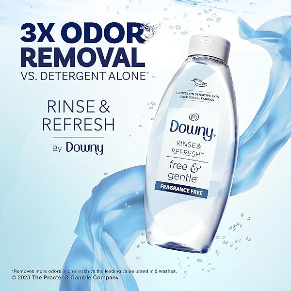 DOWNY RINSE & REFRESH FREE & GENTLE LAUNDRY ODOR REMOVER AND FABRIC SOFTENER, FRAGRANCE FREE, 48 FL OZ, NO DYES OR HEAVY PERFUMES