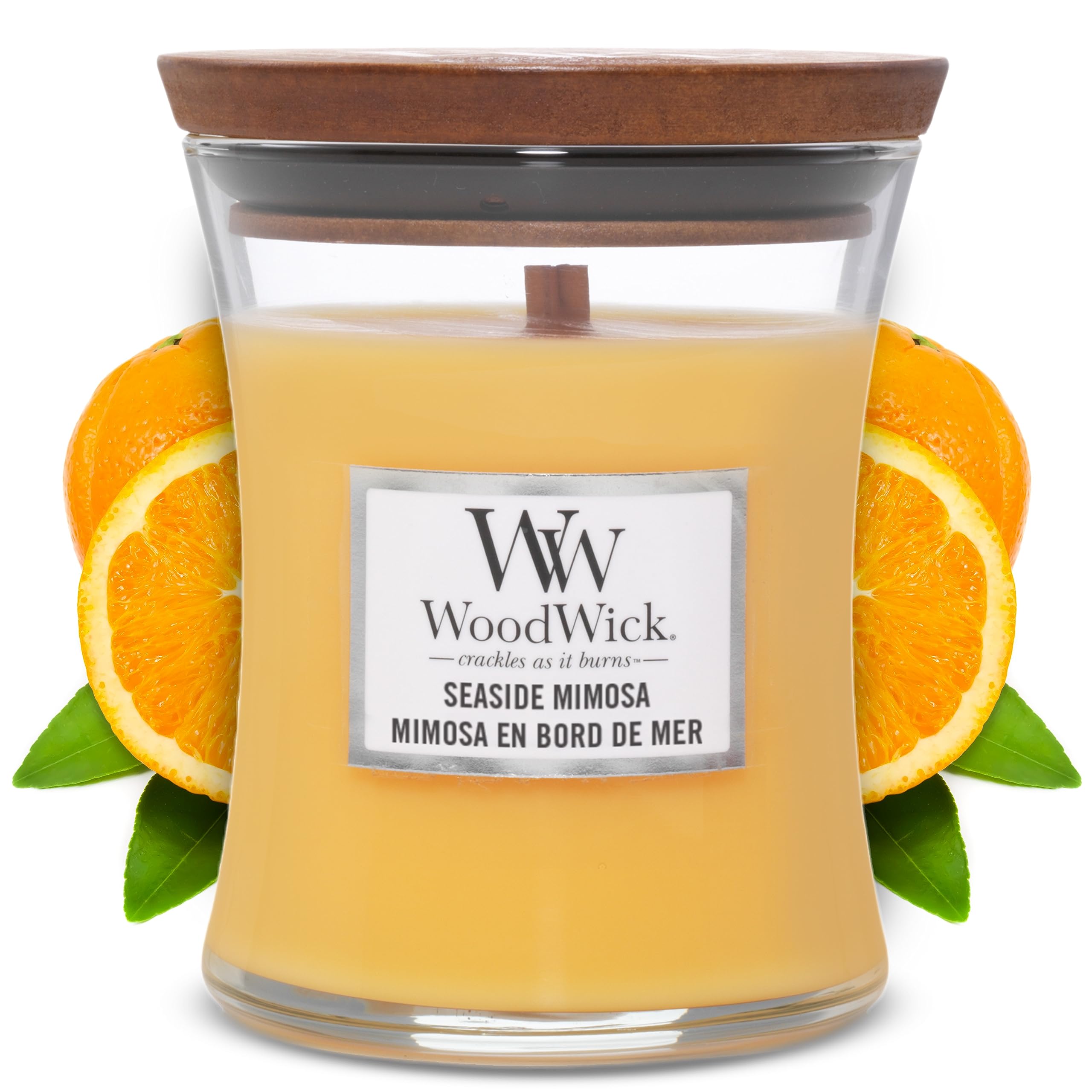 Woodwick Medium Hourglass Scented Candle | Seaside Mimosa | with Crackling Wick | Up to 60 Hours Burn Time