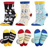 scenicamp 3 Pairs Silly Goose Theme Novelty Socks for Women Cotton Cute Goose Crew Sock Funny Gifts for Women Girl Size 7-10
