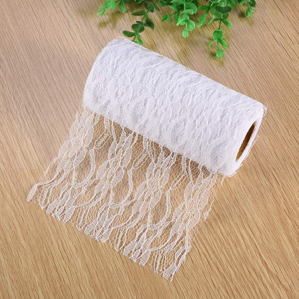 Floral Lace Roll 10 Yard for Wedding Decorations Table Runner Chair Sashes Bridal Shower Accessories Gift Bow White Elegant Event Decoration — image 1