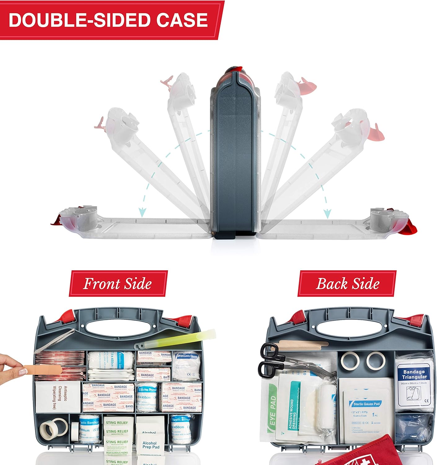 2-in-1 First Aid Kit (348-Piece) 'Double-Sided Hardcase' + Bonus 32-Piece Mini Kit: Perfect for Home & Workplace Safety [50 Person Kit]: Health & Personal Care