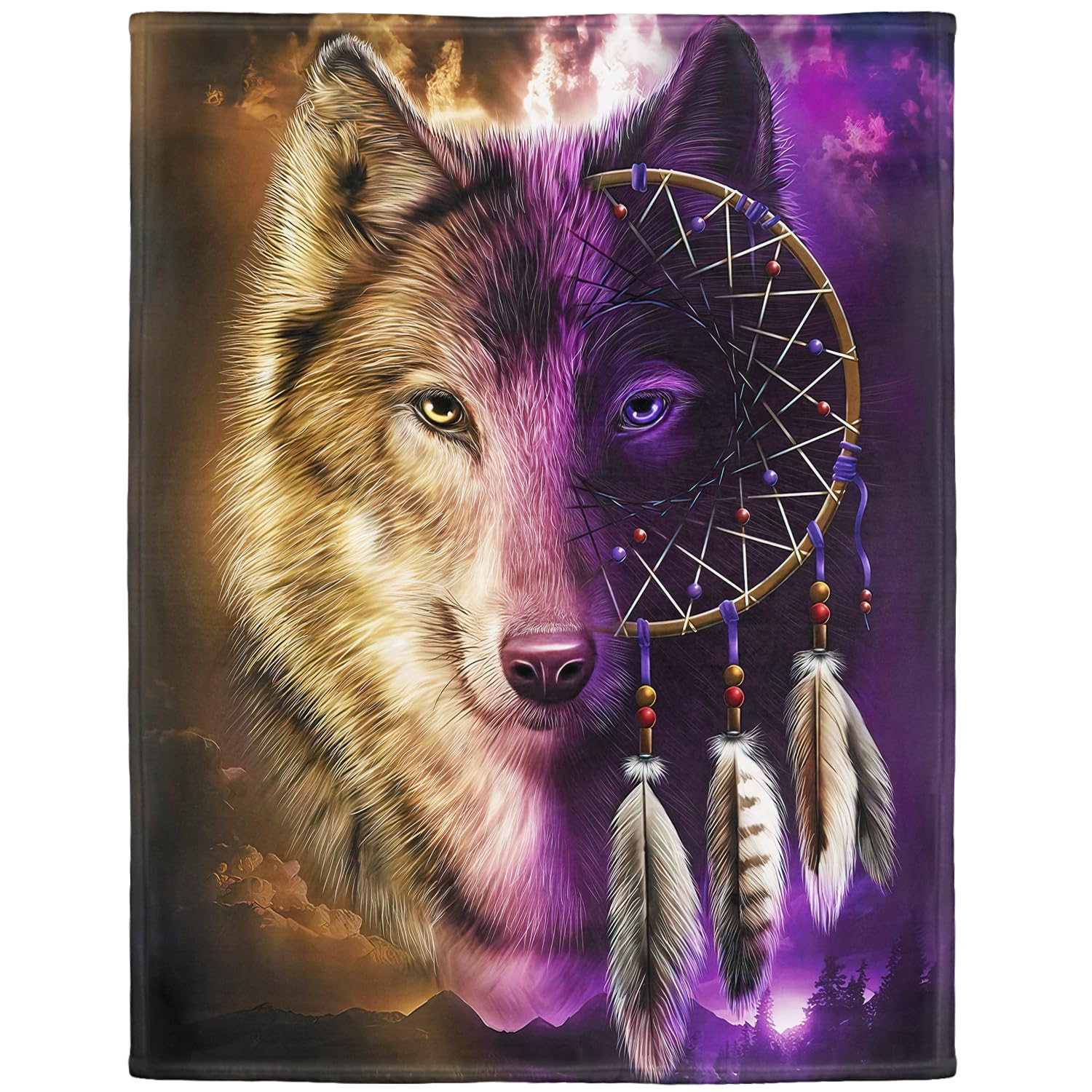 YISUMEI Wolf Dreamcatcher Fleece Throw Blanket (150x200 cm)