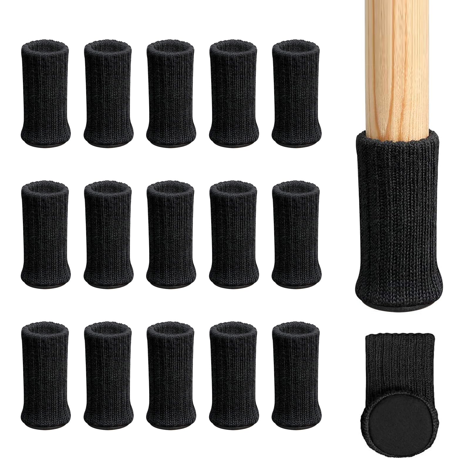 16 Pcs Chair Leg Socks with Felt Pads, Double Layered Non Slip Knitted Furniture Booties for Home School Office Library (Black)