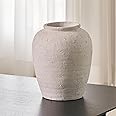 LB2 White Ceramic Large Vase, 12.4" Tall Zen Style vase, Terra Cotta Pitcher Vase, Distressed Farmhouse Decor, Pottery Decorative Flower Vase for Home Decor
