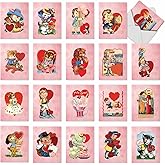 The Best Card Company 20 Assorted Valentine's Day Notecards Bulk Box Set 4 x 5.12 Inch with Envelopes (20 Designs, 1 Each) Vintage Sweethearts AM10976VDG-B1x20