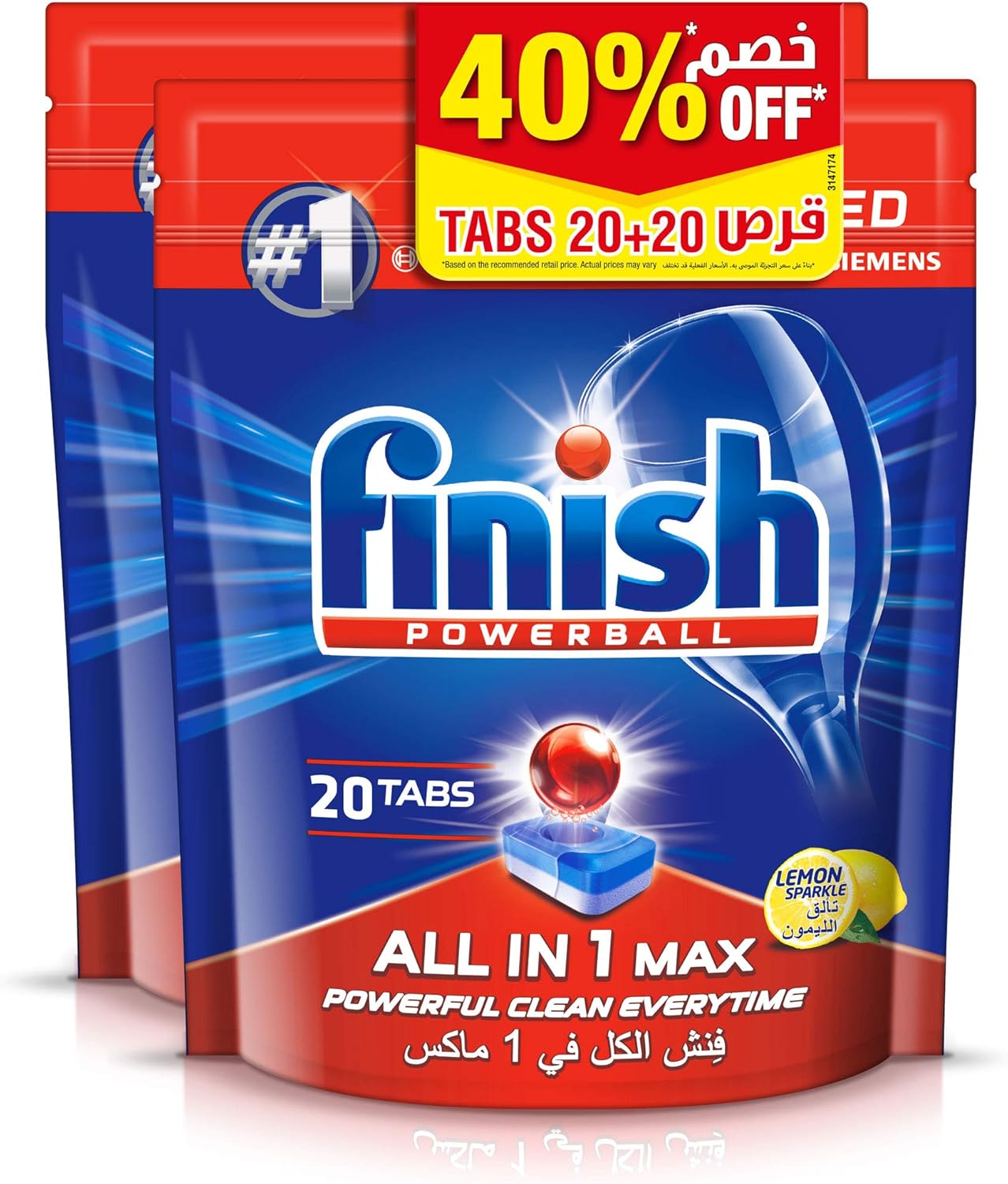 Finish Dishwasher Detergent All in One Tablets Lemon, 2x20 Tabs (Pack of 2) Buy Online at Best