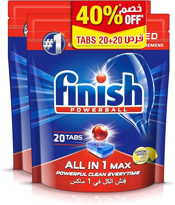 Finish Dishwasher Detergent All in One Tablets Lemon, 2x20 Tabs (Pack ...