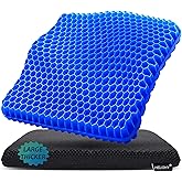 Gel Seat Cushion for Long Sitting Pressure Relief (Super Large & Thick) - Non-Slip Gel Chair Cushions for Back,Sciatica,Tailb