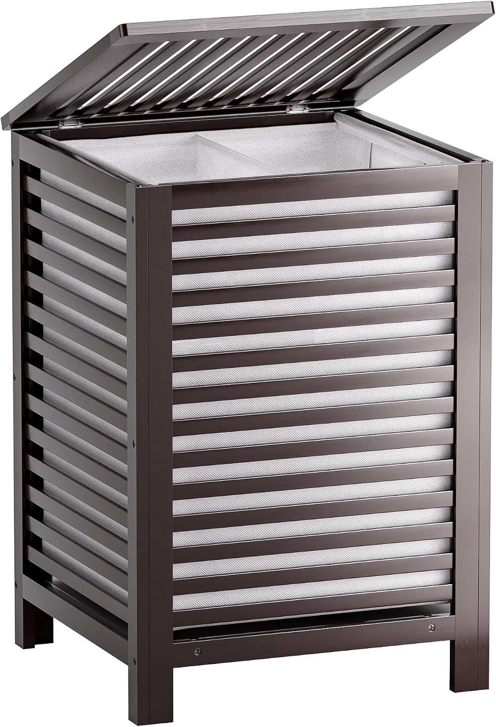 SMIBUY Double Laundry Hamper 120L Bamboo with Lid 2-Compartment Sorter