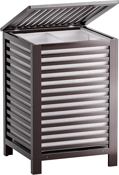 SMIBUY Double Laundry Hamper 120L Bamboo with Lid 2-Compartment Sorter