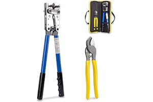 KOTTO Battery Cable Lug Crimper Tool 6-50mm, Wire Crimping Tool, Pliers for Crimping Wire Cable with Cable Cutter for 10,8,6,4,2 and 1/0 AWG Wire Cable Cutting and Crimper with Storage Bag