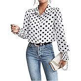 WDIRARA Women's Polka Dots Button Down Shirt Ruffle Bishop Long Sleeve Top Blouse