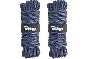 MALZE-NEWSEED Dock Lines 2 Pack 3/8" x 25' Double Braided Nylon Boat Rope with 12" Eyelets, Marine Grade Premium Mooring Lines for Docking, Navy Blue
