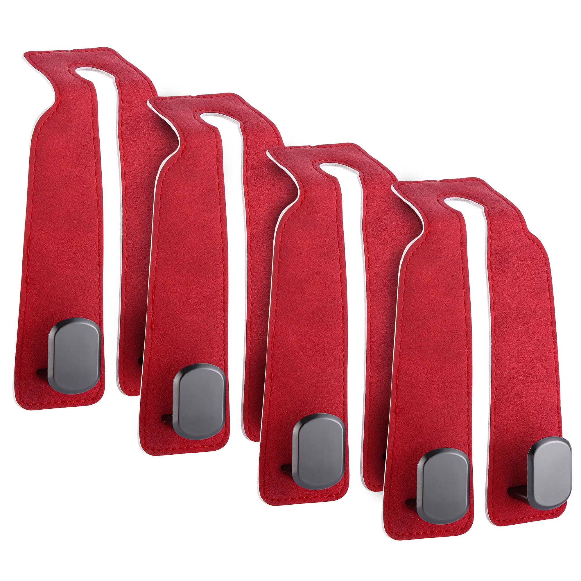 Photo 1 of 4Pcs Premium Car Seat Hooks for Headrest – Stylish Black Leather Purse Hook for Car, Zinc Alloy Double Hooks, Mobile Phone Holder, Car Seat Back Storage Organizer for Purses, Bags, Groceries, & More