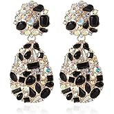 Met-edianger Rhinestone Statement Earrings Teardrop Costume Earrings Cluster Crystal Chandelier Drop Dangle Earrings for Women