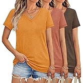 3/10 Pack V Neck T Shirts for Women Short Sleeve Tshirts Summer Casual Tops Loose Fit Basic Tees