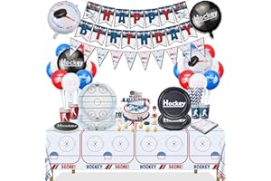 142Pcs Hockey Party Decorations Include Hockey Theme Plates, Napkins, Cups, Balloons Birthday Banner for Kids Happy Ice Party