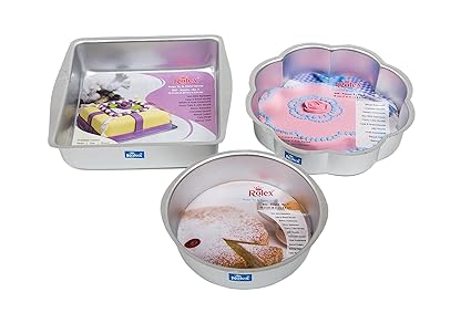 Rolex Aluminium Cake Mould with Recipes, Set of 3, Silver