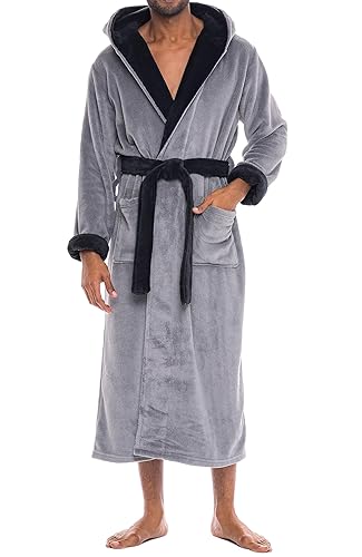 Alexander Del Rossa Mens Robe, Plush Fleece Hooded Bathrobe Men
