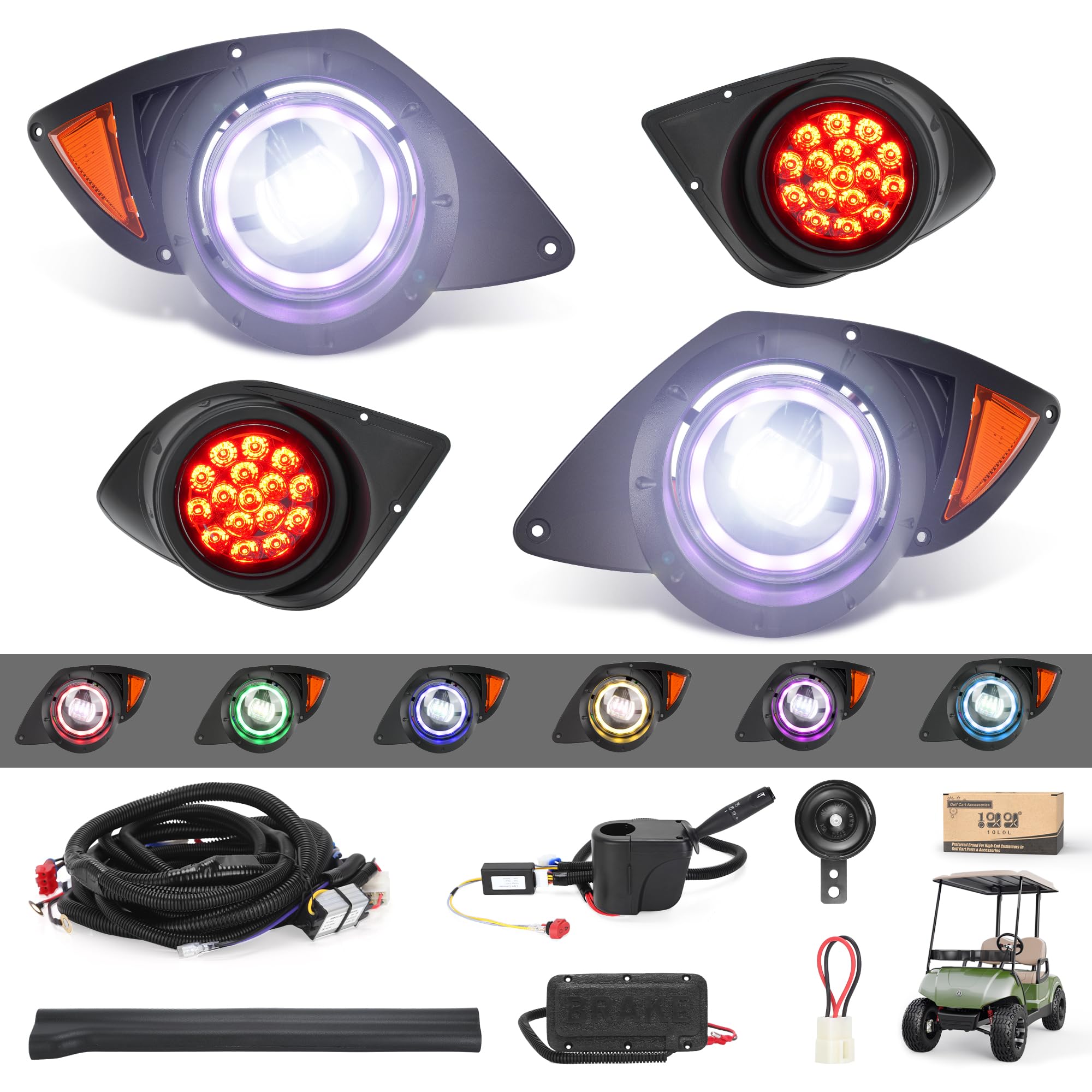 Photo 1 of 10L0L Golf Cart Headlight for Yamaha G29 Drive,Gas/Electric Golf Cart light Kit, Compatible Lighting Assembly Driver & Passenger Side Replacement (For Yamaha G29 - With RGB)