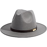 Gossifan Fedora Hats for Men Wide Brim Panama Hat with Classic Belt
