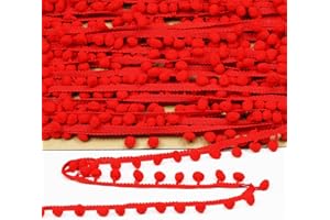 dlboboai Mini Pom Pom Trim Lace Polyester Small Round Ball Fringe Trim 18 Yards 12 mm Wide for Sewing Crafts Clothing Curtains Accessories Lampshade Home DIY Decoration (Red,12mm/0.47 inch Wide)