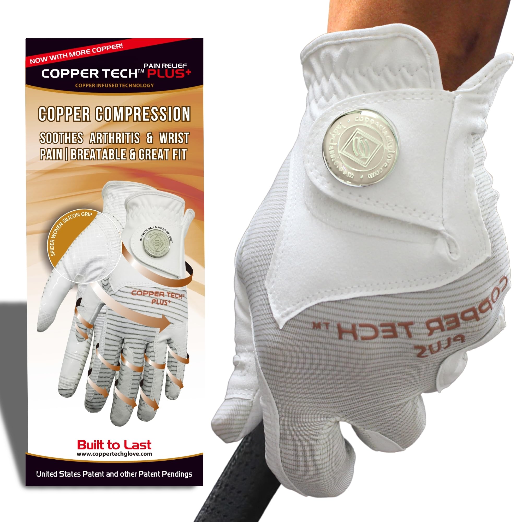 Photo 1 of *RIGHT GLOVE ONLY* Copper Tech Men’s Golf Gloves - Joint Support for Golfers with Copper Compression - 100% AAA Synthetic Leather - Built for Comfort & Joint-Friendly - Golf Gloves Men Both Handed Golfers (2nd Gen)