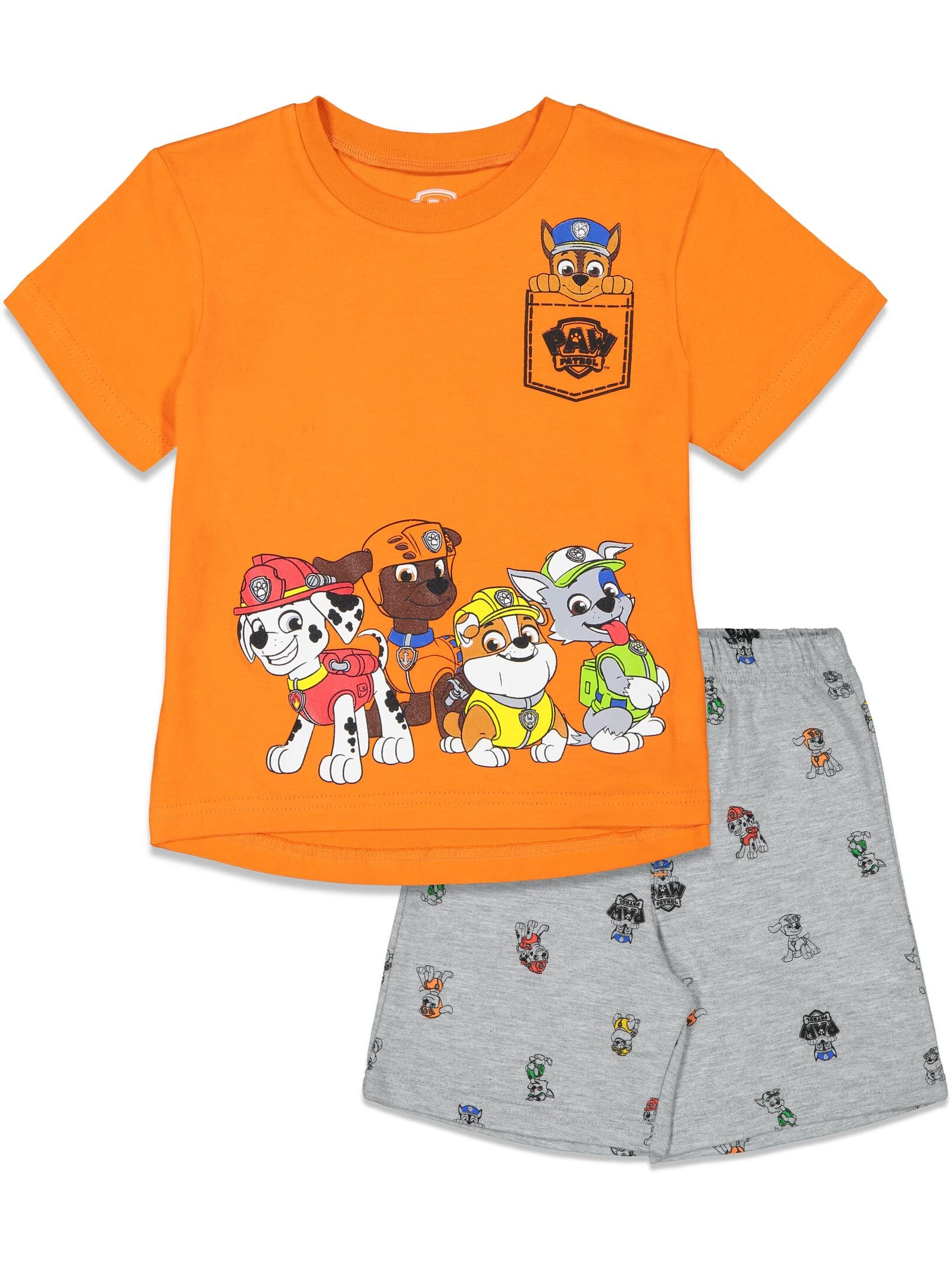Nickelodeon Paw Patrol Toddler Boys French Terry T-Shirt & Shorts Set Orange 3T