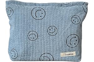 GARDSELL Cosmetic Bags for Women - Corduroy Cosmetic Bag Aesthetic Women Handbags Purses Smile Dots Makeup Organizer Storage Makeup Bag Girls Case Bags (Blue)