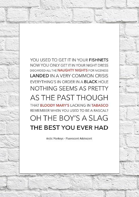Poster Con Testo Tratto Dalla Canzone In Lingua Inglese Fluorescent Adolescent Degli Artic Monkeys Stampa Senza Cornice Amazon It Casa E Cucina