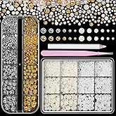 2 Boxes Flatback Pearls and Beads for Nails, Mixed Sizes White Beige Nail Art Pearls Luxurious Silver Gold Half Pearl Nail Charms, Gems for Nails ABS Round Plastic Beads Nail Supplies DIY