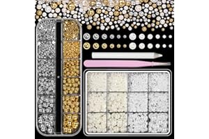 CYNAILLI 2 Boxes Flatback Pearls and Beads for Nails, Mixed Sizes White Beige Nail Art Pearls Luxurious Silver Gold Half Pearl Nail Charms, Gems for Nails ABS Round Plastic Beads Nail Supplies DIY