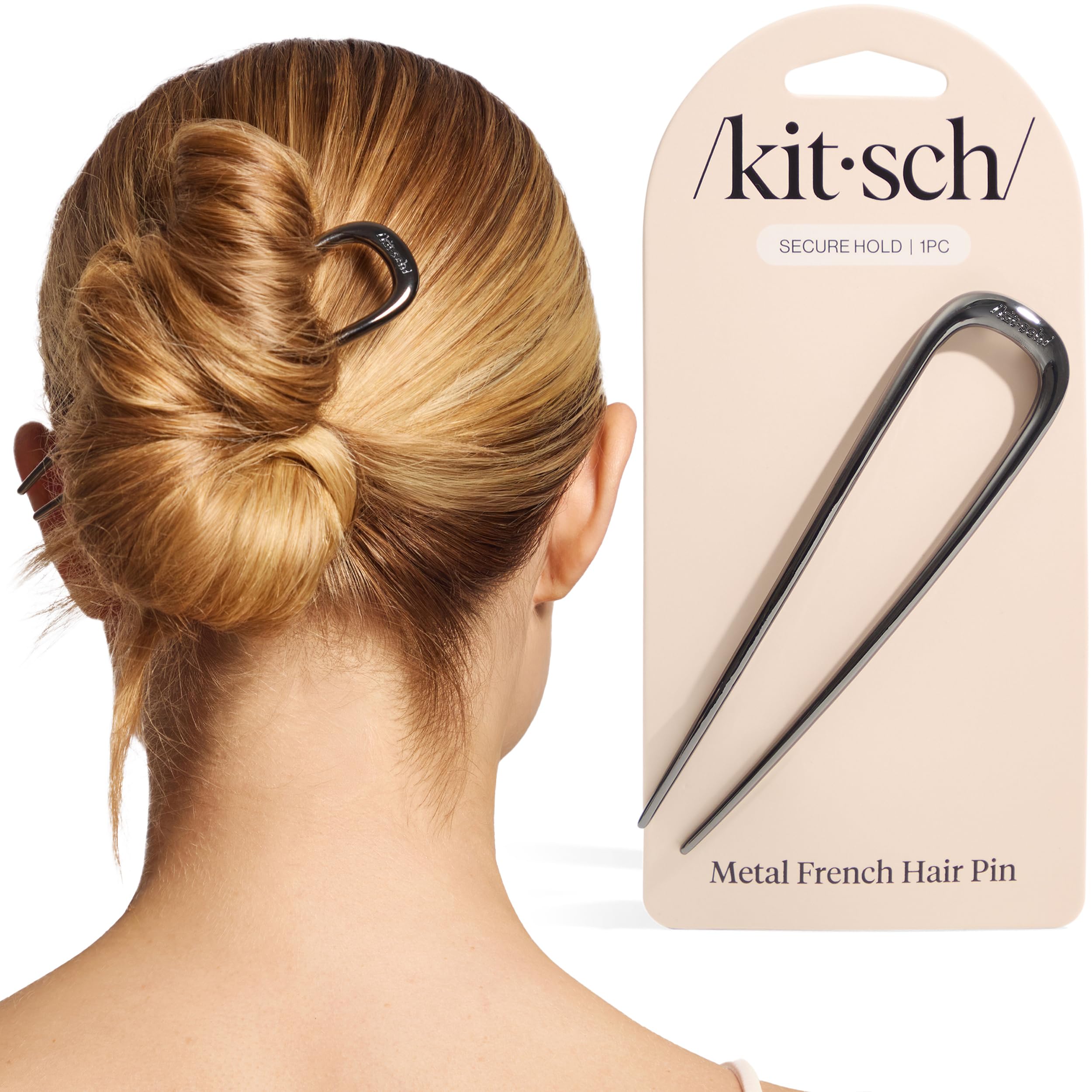 Photo 1 of Kitsch Metal French Hair Pin for Women - Elegant Hair Accessories for Women, Ideal for Buns & French Twist, Designed for a Secure, Comfortable Fit - Hematite