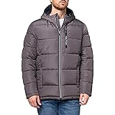 Nautica Men's Midweight Quilted Faux Memory Puffer Jacket –Adjustable Hood Insulated Winter Coat