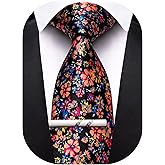 Barry.Wang Floral Ties for Men Necktie and Tie Clip Wedding Business Flower Solid Color Formal