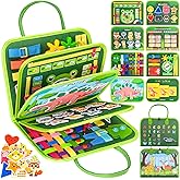 Busy Board Montessori Toys for 4 Years Old, Busy Books for Toddlers, Sensory Board Quiet Book Educational Activity Book for Toddlers 4-5, Toddler Travel Toys for Plane Car, Gifts for Boys Girl (Green)