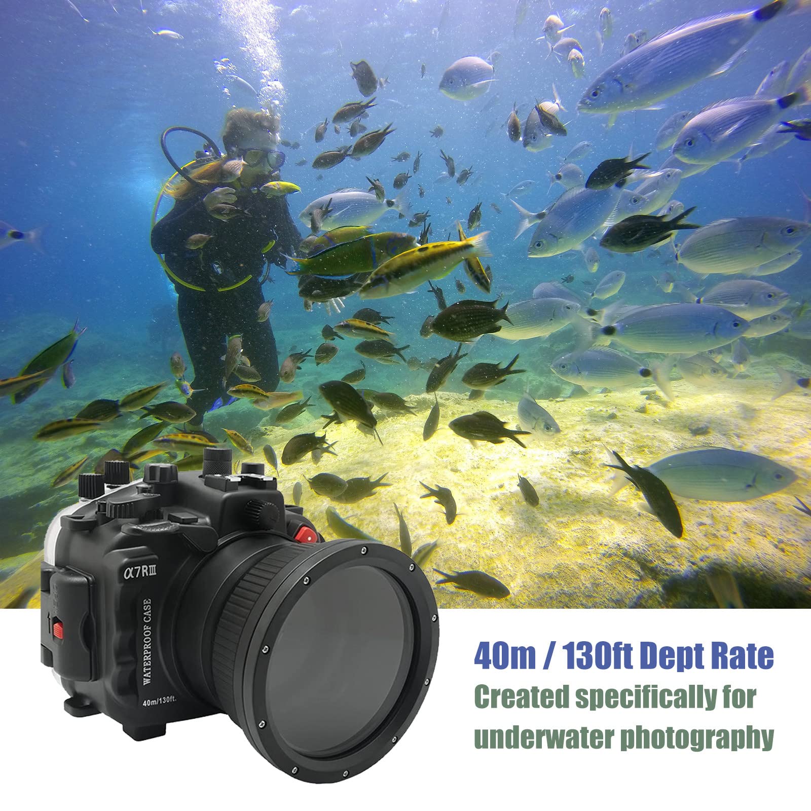 Seafrogs Professional Underwater Housing for Sony A7R III A7M III [40m/130ft] Camera Housing Diving Case V3 for Sony A7iii A7riii A7r3 A7m3 (Standard Port) Zoom Ring for FE 16-35 F4 Included
