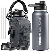 ONETIGRIS 32 oz Insulated Water Bottle with Straw - Tactical Stainless Steel Water Jug, Leakproof Thermos Wide Mouth Sport bottle with 3 Lids and Sleeve for Travel, Gym, Camping, Hiking