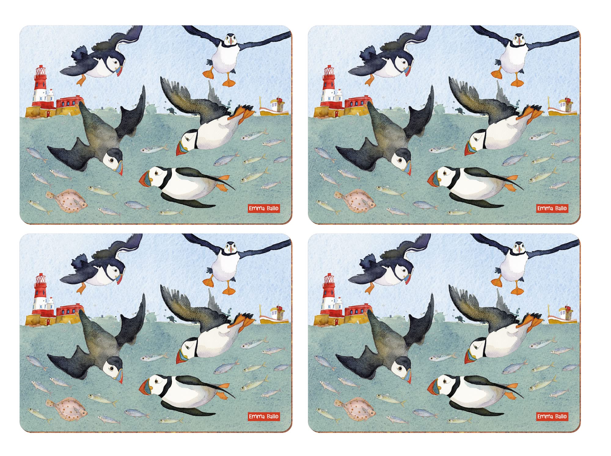Emma Ball Diving Puffins Placemats - Set of 4