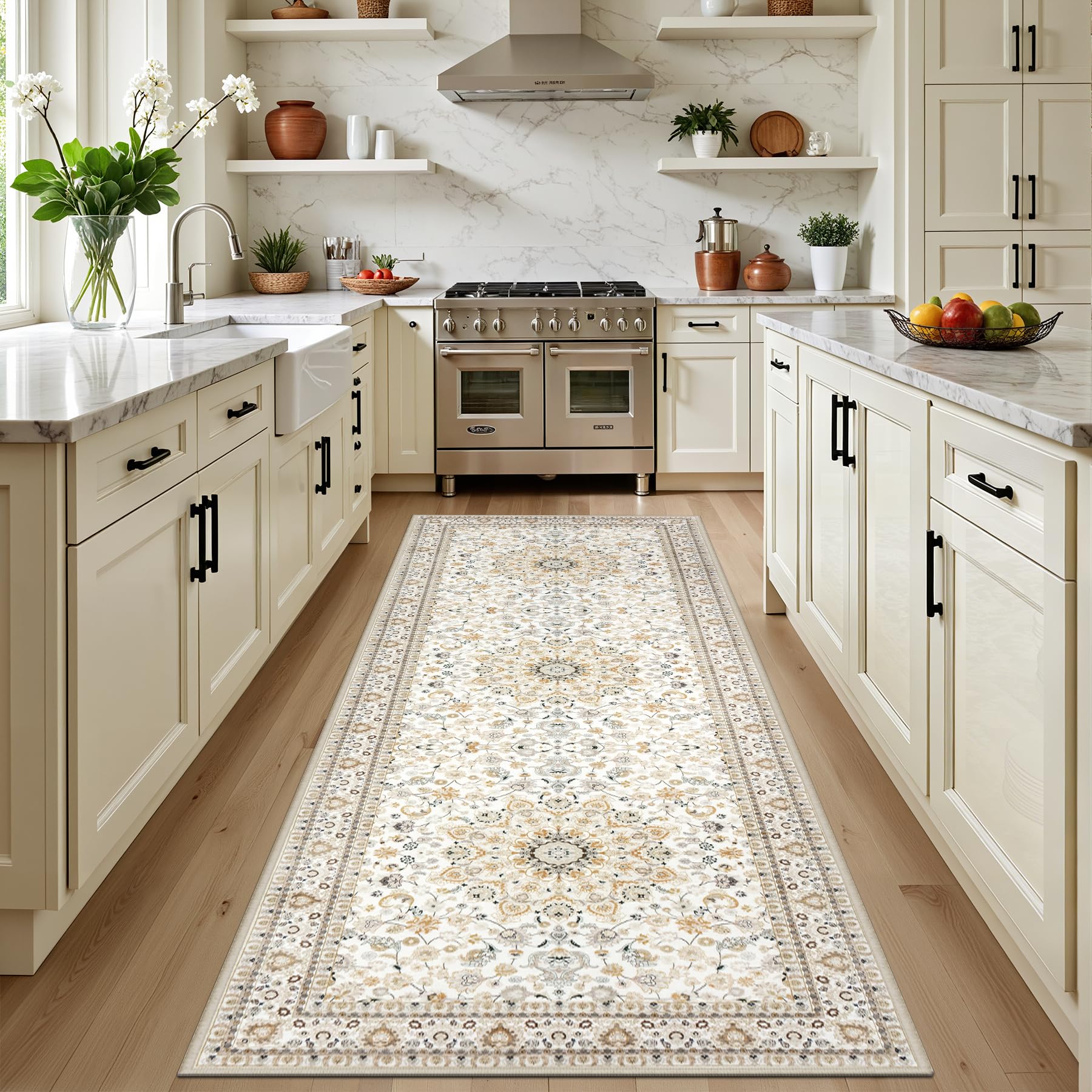 hallway runner rug non slip - washable 2.6x8 kitchen rugs for living room, low-pile soft bedroom rug