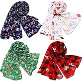 Eurzom 4 Pieces Christmas Loop Scarf Soft for Women Girls Lightweight Plaid Sheer Print Santa Snowflake Scarf Gift for Christmas Decor Winter