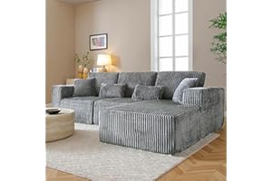 HYJT-H&K Modular Sectional Sofa Cloud Sectional Couch, 107" Comfy Fluffy L Shaped Dark Grey Couches for Living Room, Deep Seat Memory Foam Plush Corduroy Boneless Couch Sectionals Right Facing Chaise