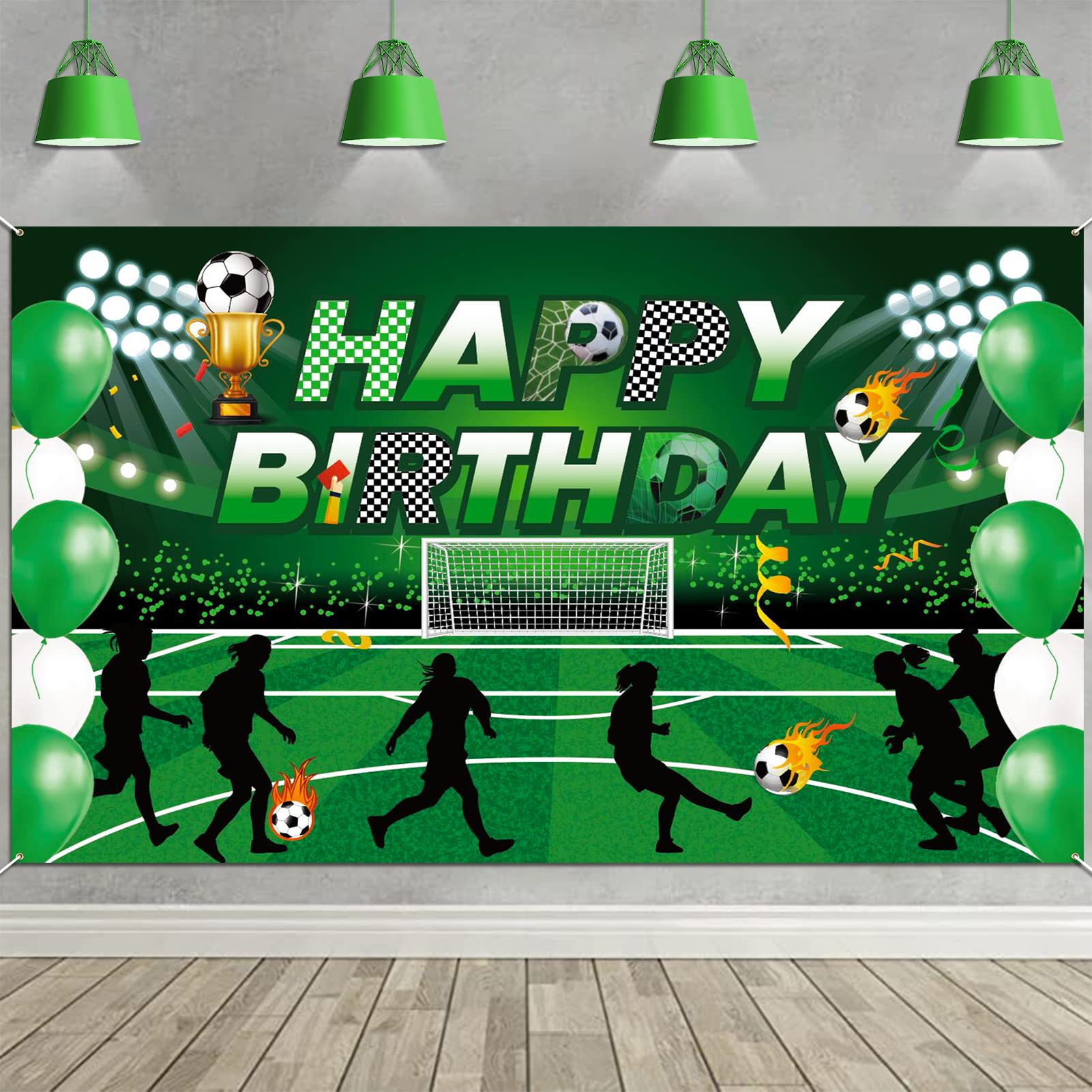 HOWAF Football Birthday Decorations Banner, Large Soccer Happy Birthday Banner Backdrop Wall Fabric Background Photo Booth Props, Football Party Decorations for Boys Girls