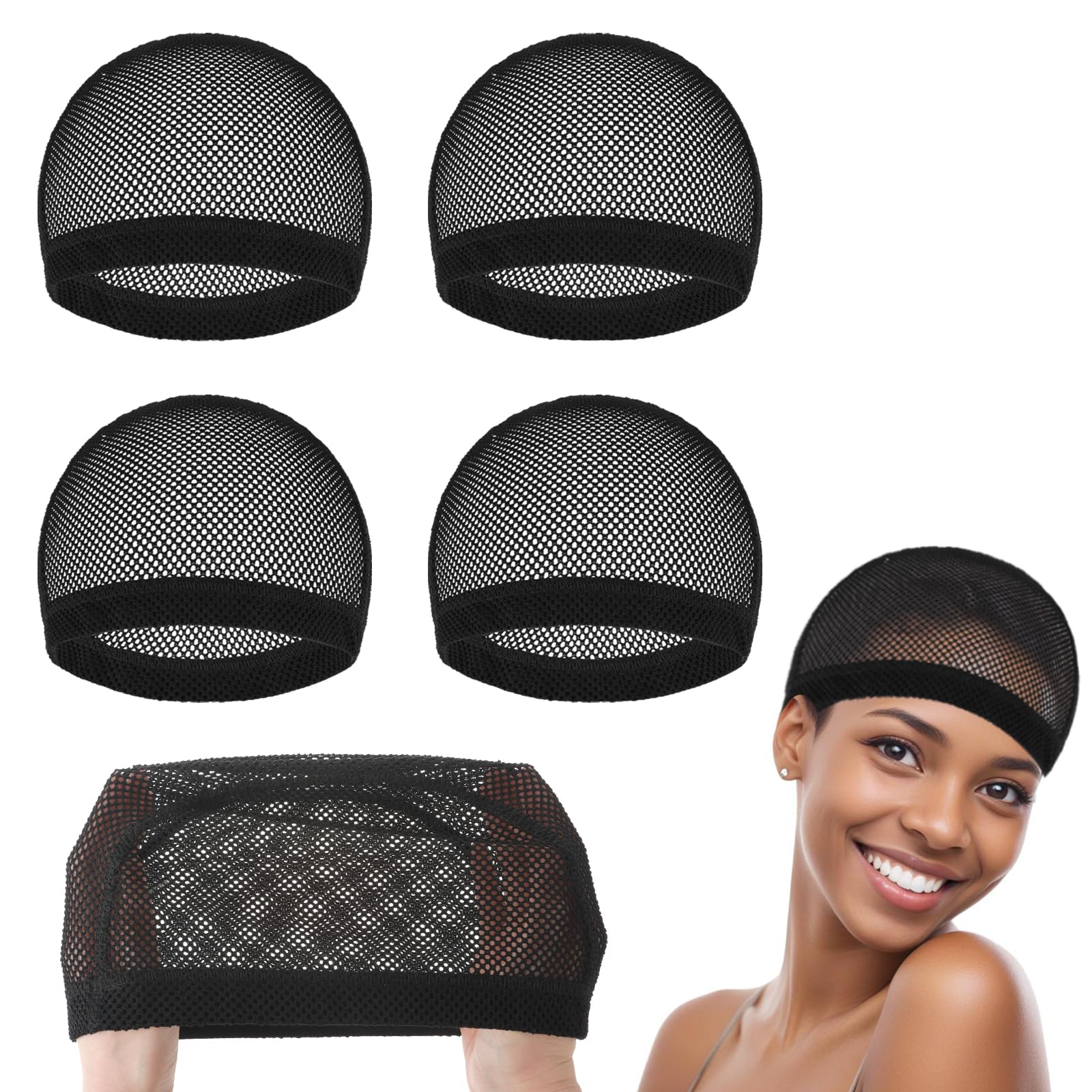 Dimeho 4 Pcs Wig Cap Black Crochet Wig Caps Stretchable Mesh Wig Caps Non Slip Hair Nets Weaving Cap for Making and Keeping Wig