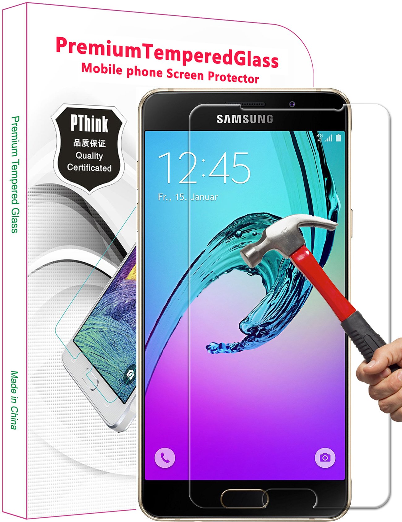 PThink Galaxy A7 (2016) Screen Protector, Nano Slim Tempered Glass Screen Protector for Samsung Galaxy A7 (2016) with 9H Hardness/Anti-scratch/Fingerprint resistant