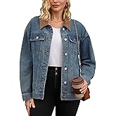 CIMUK Women's Jean Jacket Button Down Corduroy Collar Long Sleeve Western Shacket Denim Jackets